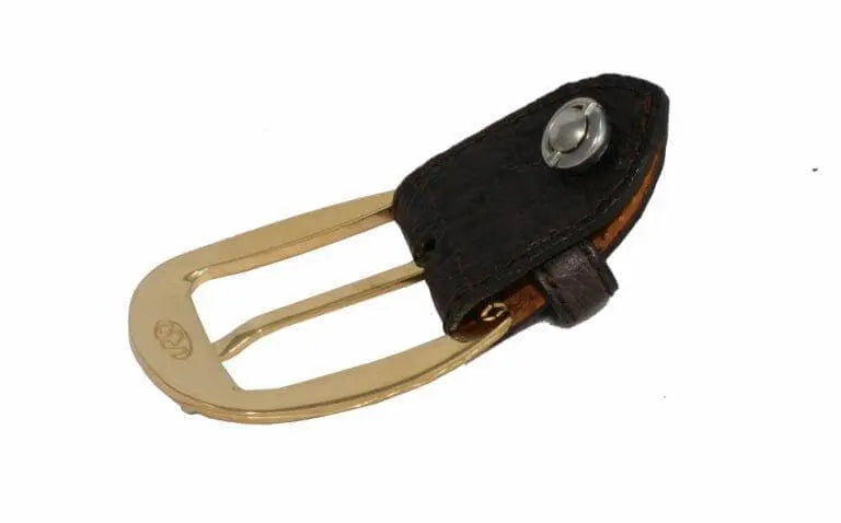 Ostrich leather belt with gold plated sterling silver buckle 