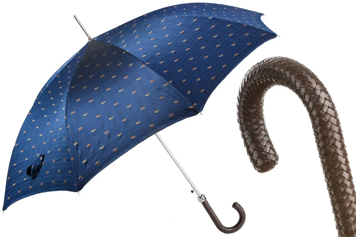 Umbrella with classic braided leather handle by Pasotti